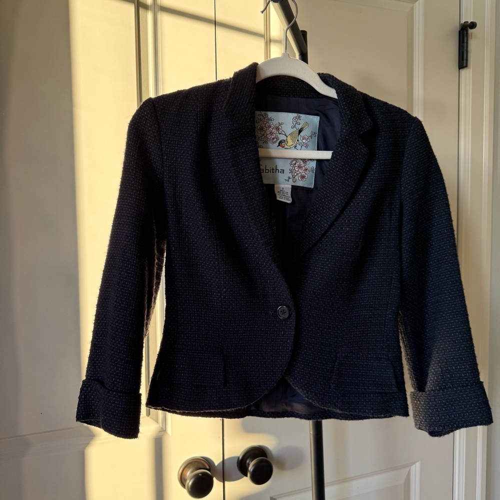 Anthropologie Tabitha Tweed Blazer Cropped Jacket Size 0 Textured